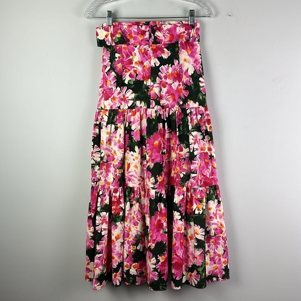Zara Bloggers Fav Tiered Pleated Vibrant Floral Maxi Skirt Size XS Belted Spring - Picture 9 of 16